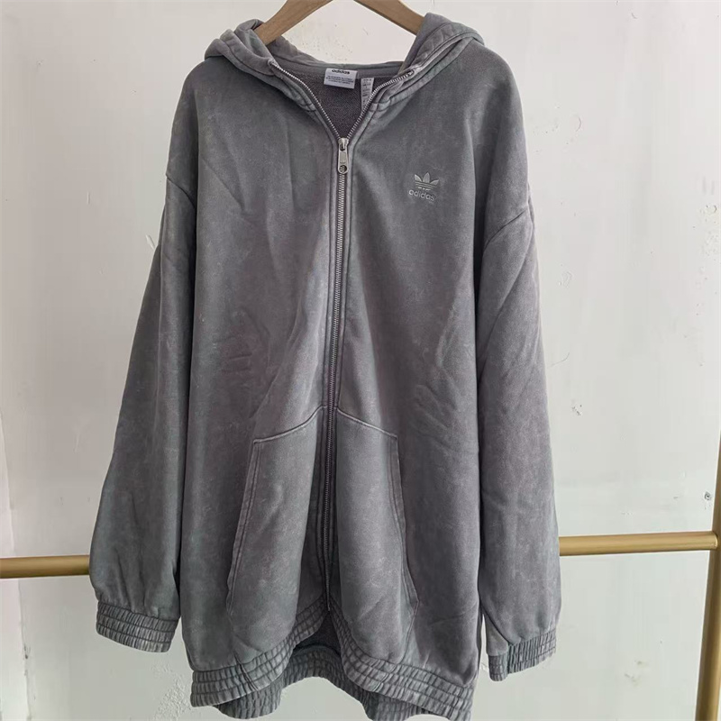 Adidas/阿迪达斯外套女 复古仿旧纯棉运动宽松连帽夹克外套IY8039