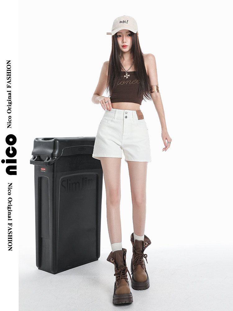 White Slim-Fit Denim Shorts for Women, Summer Thin Style, 2025 New Model, Plus Size, Loose and Slimming Shorts for Outerwear