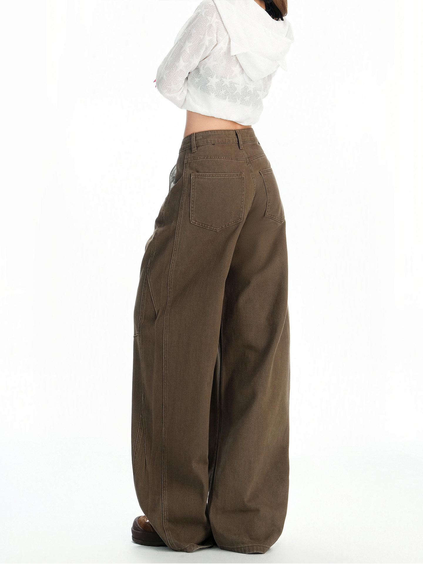 Melard Brown Coffee-Colored High-Waisted Wide-Leg Jeans for Women, Autumn 2025 New Style, Loose, Slimming, Drapey Straight-Leg Pants