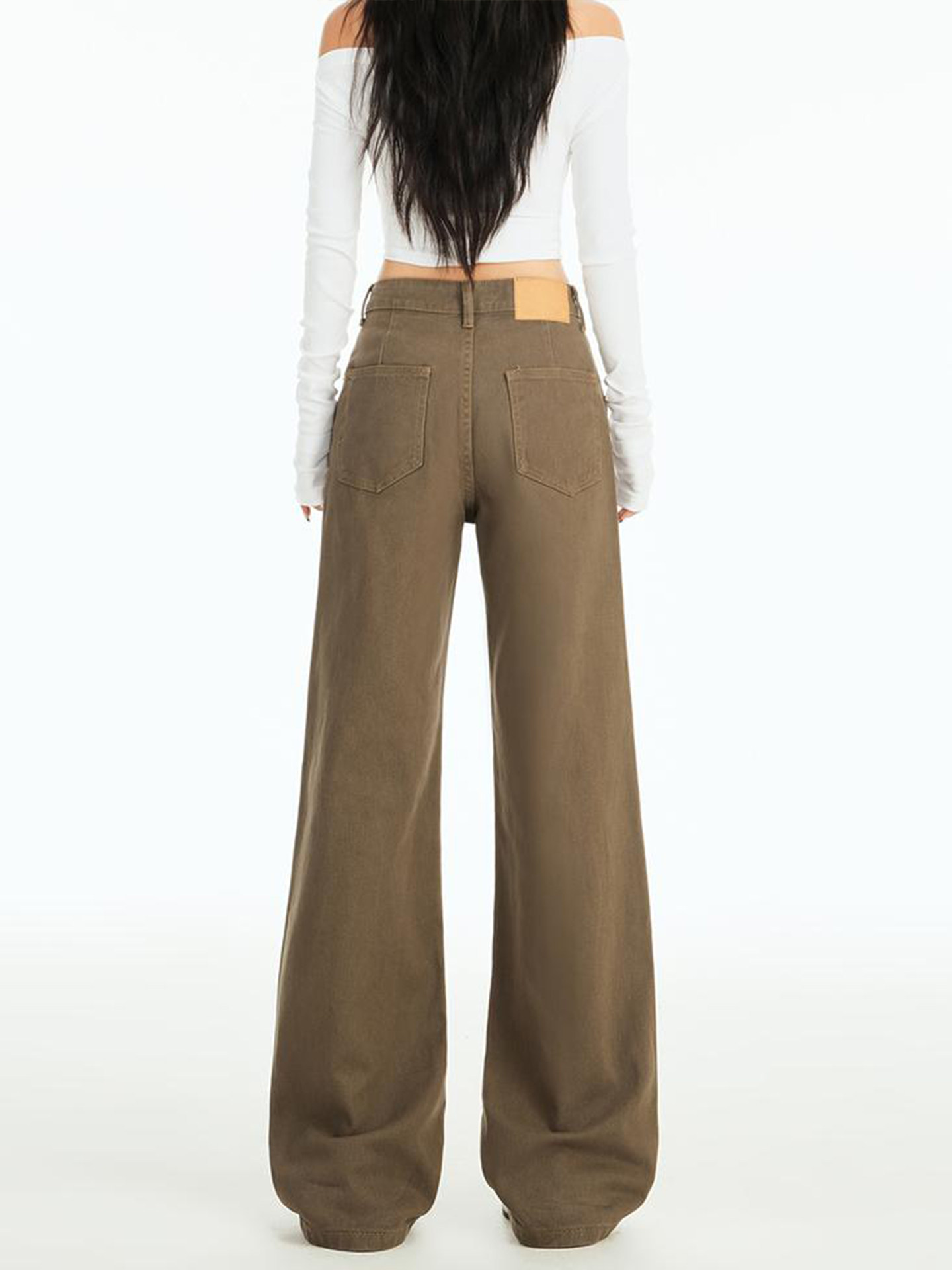 Khaki American-Style High-Waisted Wide-Leg Jeans for Women, Autumn 2025 New Versatile Loose Slimming Drape Straight-Leg Pants