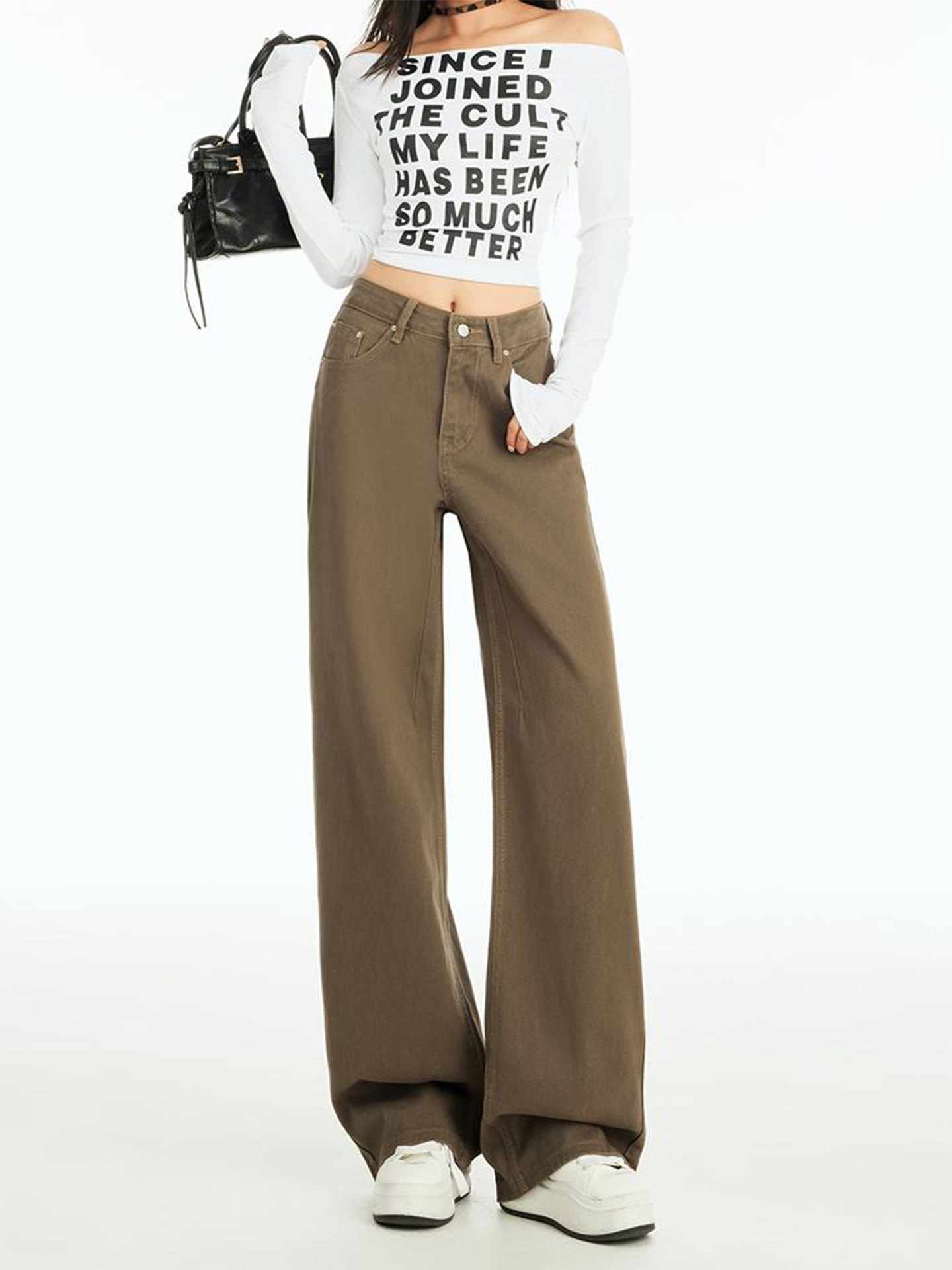 Khaki American-Style High-Waisted Wide-Leg Jeans for Women, Autumn 2025 New Versatile Loose Slimming Drape Straight-Leg Pants