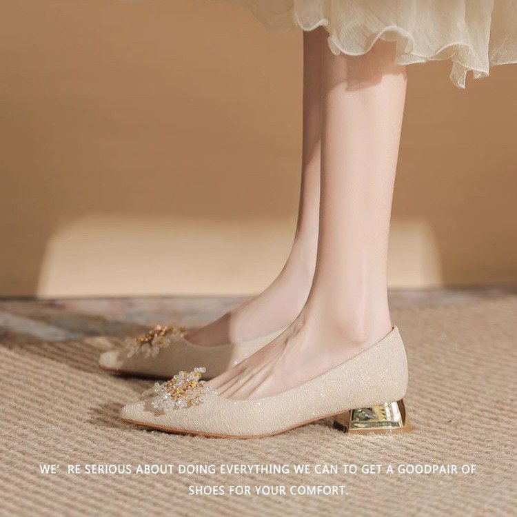 粗跟不累脚高跟鞋女18岁成年礼生日礼物女生送闺蜜伴娘水晶鞋婚鞋