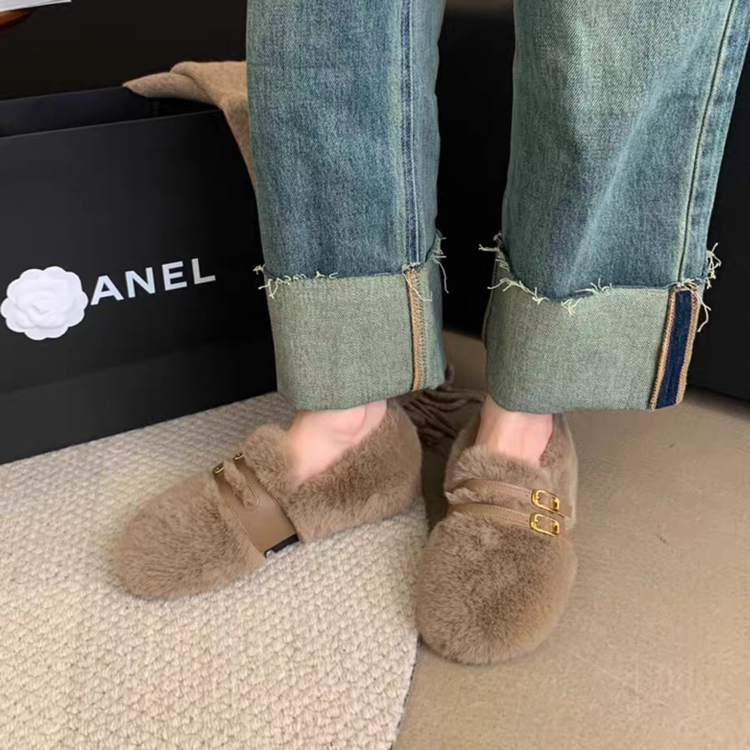 方叔2025冬季新款松糕底圆头橡胶休闲低跟(1-3cm)深口人造