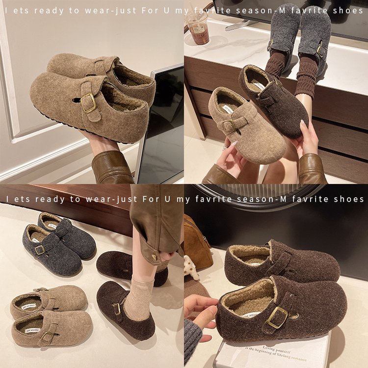 方叔厚底增高毛毛鞋女外穿2025新款秋冬加绒豆豆穆勒拖鞋保暖棉鞋