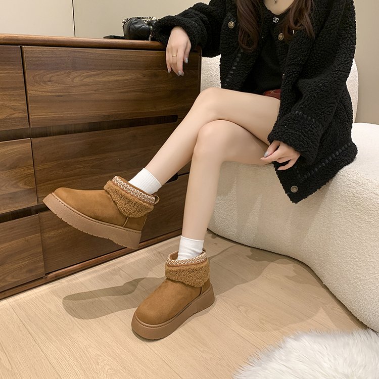 2025秋季新款黄棕色绒面橡胶套筒中跟(3-5cm)2025