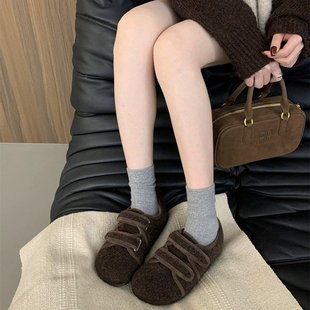 网红厚底毛呢勃肯鞋女2025冬季新款增高保暖舒服加绒博肯毛毛棉鞋