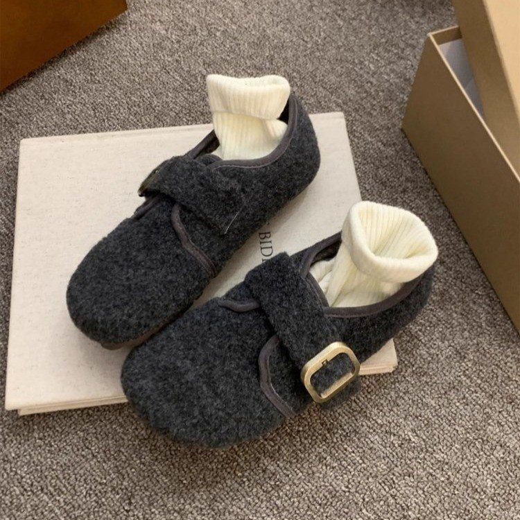 方叔2025冬季新款2025年冬季平跟超细纤维橡胶一脚蹬绒面深口