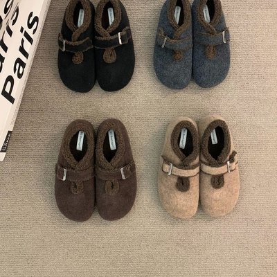 加绒玛丽珍鞋毛毛鞋女鞋子2025秋冬季新款外穿内增高保暖毛呢棉鞋