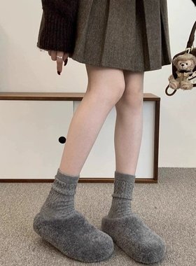 高级感灰色半托毛毛拖鞋女外穿2025冬季一脚蹬保暖居家包头棉拖鞋