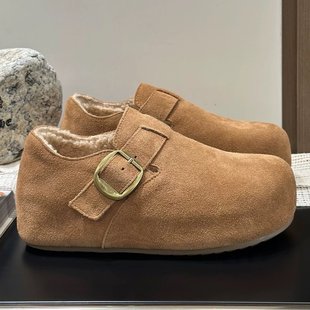 软底博肯羊羔毛毛棉鞋 加绒加厚2025新款 冬季 全包小土豆懒人勃肯鞋