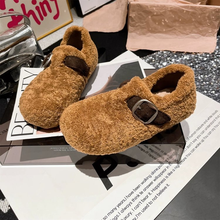 豆豆鞋女2025秋冬新款保暖羊羔毛皮毛一体外穿加绒毛毛鞋勃肯棉鞋