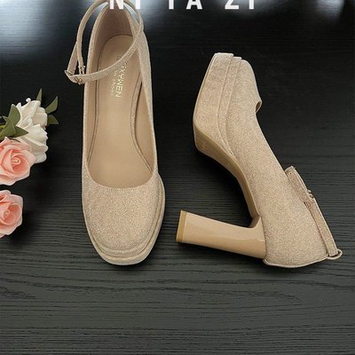 不累脚主婚纱水晶婚鞋神器12cm恨天高小个子粗跟防水台芭比高跟鞋