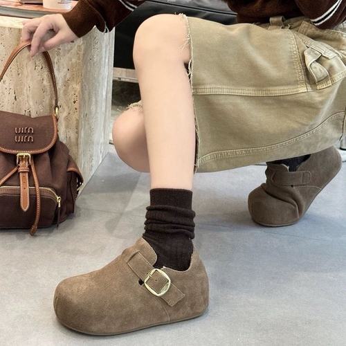 内增高全包勃肯鞋女2025秋冬新款加绒小土豆毛毛鞋一脚蹬棉鞋三喜