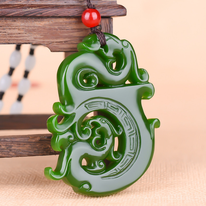 和田玉龙凤吊坠碧玉仿古如意龙凤挂件玉坠仿古龙凤玉佩玉牌毛衣链