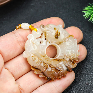 新疆和田糖白羊脂玉双龙戏珠玉璧玉佩和田玉双龙平安玉环吊坠挂件