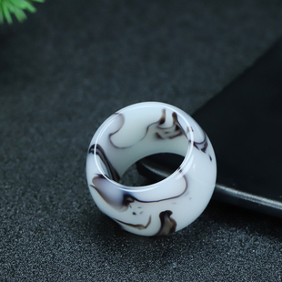 和田玉青花戒指墨玉籽料扳指指环天然原石裸石鼓面扳指吊坠戒指