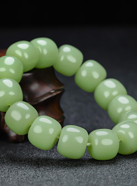 新疆和田玉冰底晴水色老型珠手链玉石冰晴水色苹果珠手串念珠手串