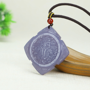 新疆和田玉兽面吊坠挂件男女烟紫玉仿古兽面项链玉佩玉坠玉牌玉佩