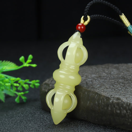 和田玉黄口降魔杵吊坠新疆玉晴水金刚降魔杵挂件项链玉佩玉坠颈饰