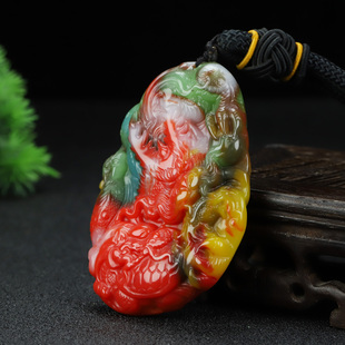 和田玉彩玉龙龟手把件新疆七彩玉龙行天下玉牌把玩件玉生肖龙腰牌