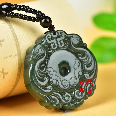 新疆玉青玉仿古双凤吊坠和田玉仿古吉祥如意平安扣挂件玉坠玉佩