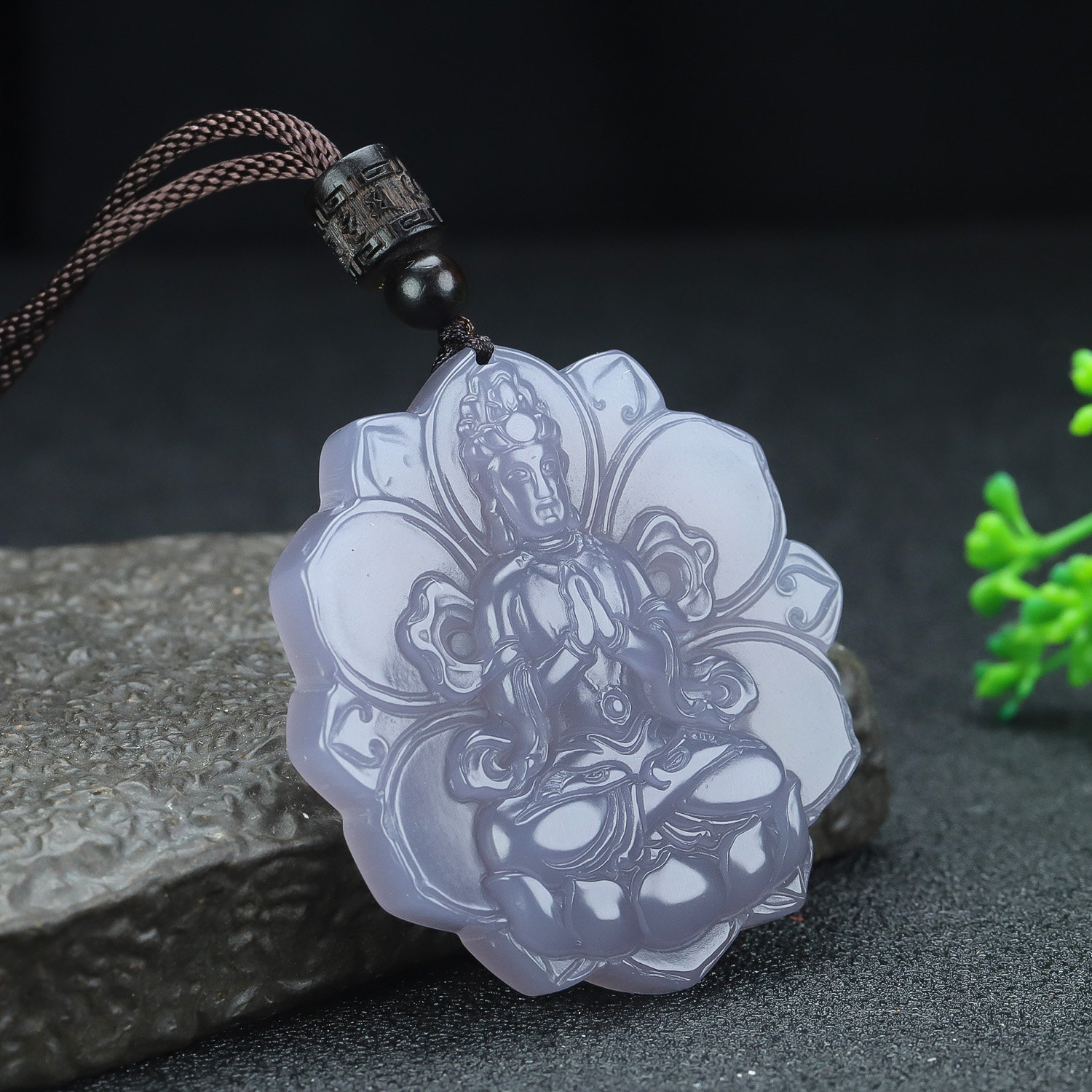 和田玉烟紫莲花观音吊坠男紫玉观音菩萨挂件玉牌玉坠项链毛衣链