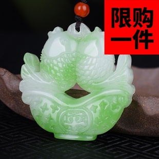 新疆和田玉双面雕刻富贵平安双鱼吊坠青白玉年年有余鱼挂件项链坠