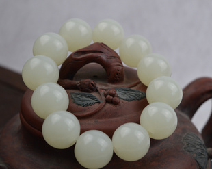 新疆玉18mm和田玉籽料玉手链羊脂玉白玉原石手串大圆珠珠子手串