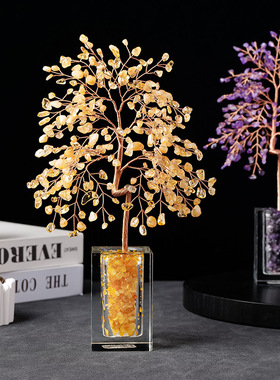 亚马逊天然水晶发财树生命之树家居招财桌面水晶摆件乔迁礼物摆件