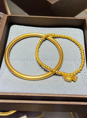 金店同款古法沙金传承手镯两世欢莲蓬手链轻奢气质百搭叠戴手饰