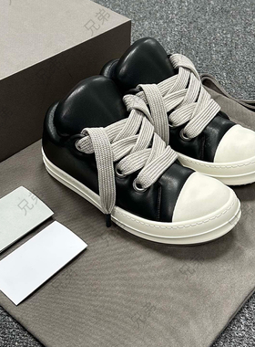 RO胖丁面包鞋男2025新款奶香底主线板鞋羊皮黑色粗鞋带休闲鞋女鞋