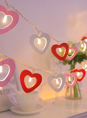 led小灯串木质镂空爱心彩灯闪灯少女房间卧室生日求婚装饰氛围灯