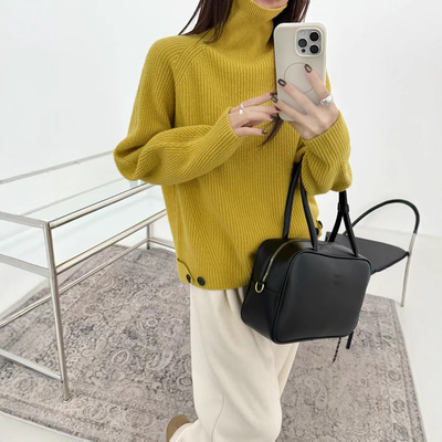 JL100%全羊毛高级感高领宽松慵懒风加厚毛衣女2025秋冬装新款外套