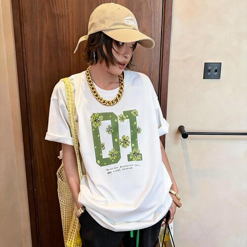MTO十三行韩系文艺风重工花朵短袖t恤女2026新款夏季宽松上衣女潮