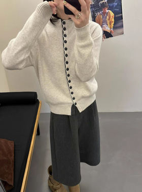 MYF欧货2025秋冬新款立领单排扣浣熊绒纯色毛衣女软糯保暖上衣