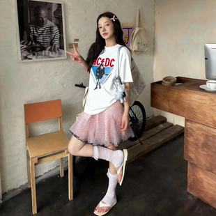 Eleven美式复古做旧摇滚乐队短袖t恤女2026新款夏宽松慵懒风上衣