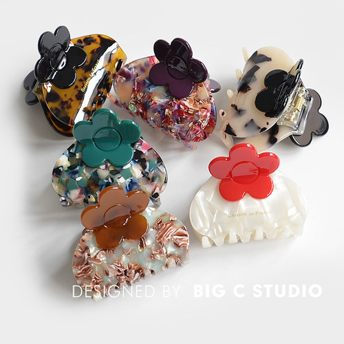 醋酸拼接花朵半扎抓夹气质鲨鱼夹