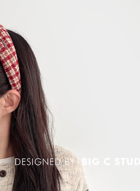 韩系显白复古红色千鸟格发箍百搭高颅顶高级感头箍过年氛围感头饰