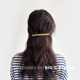 韩国复古果绿色醋酸弹簧高级感马尾一字夹半扎发百搭细长条发夹子