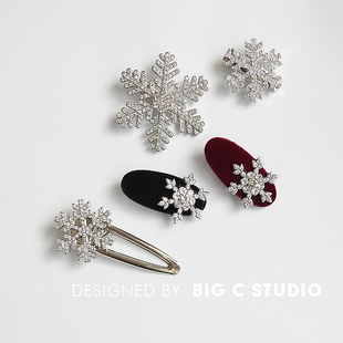 罗云熙同款冬季雪花发夹甜美侧边刘海夹少女前额碎发鸭夹水钻发卡