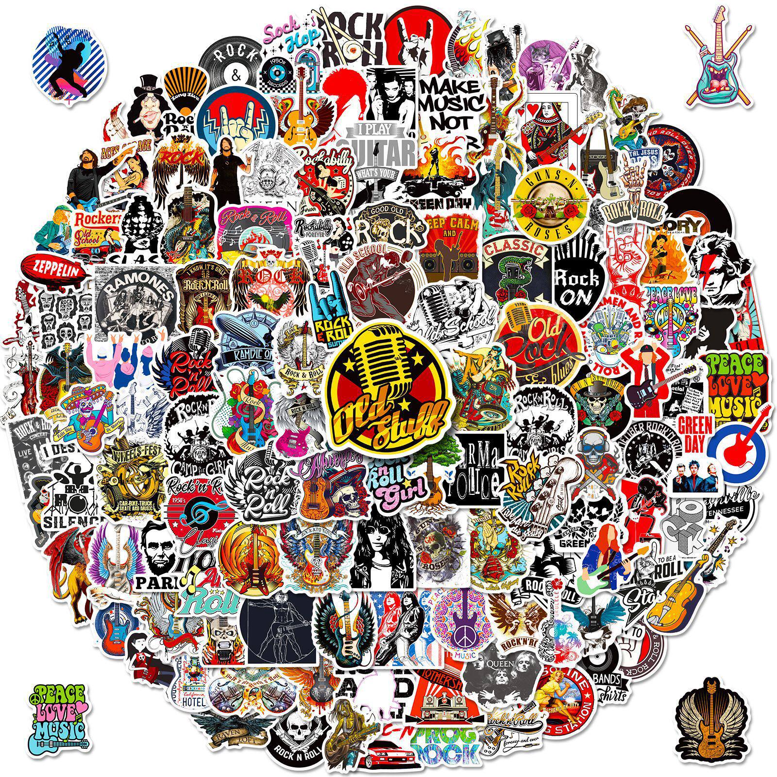 50张摇滚音乐系列贴纸 嘻哈摇滚音乐耳机文具行李箱手机sticker