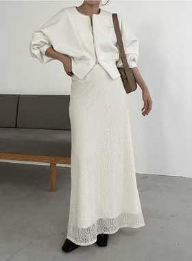 日单CAPR**X LE**GE纯原2025秋新品休闲百搭蕾丝双层直筒半身裙
