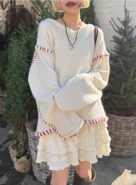 日单w cl0s*t纯原2025秋冬新品优雅气质宽松慵懒风拼接针织毛衣