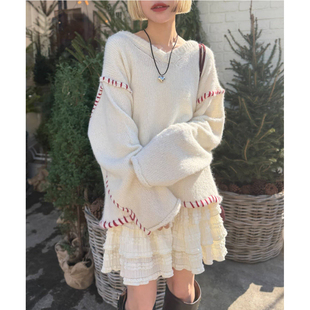 优雅气质宽松慵懒风拼接针织毛衣 t纯原2025秋冬新品 日单w cl0s