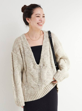 日单SIMPL***E纯原2025秋新款优雅气质宽松软糯大V领针织毛衣