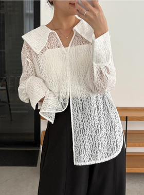 日单CAPR**X LE**GE纯原新品优雅休闲宽松蕾丝镂空半透长袖衬衫