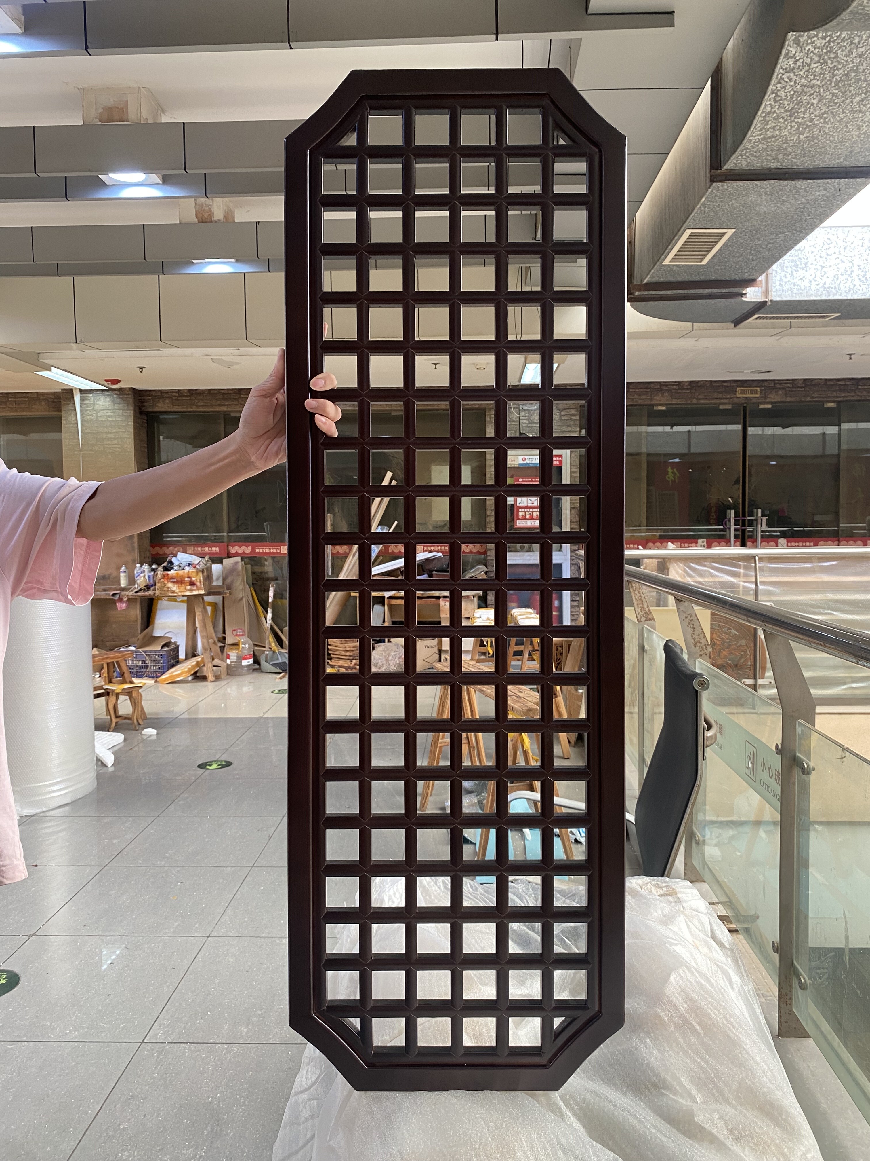 新中式木格栅实木日式屏风隔断现代简约客厅卧室遮挡镂空入户玄关