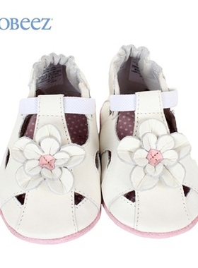 美国进口ROBEEZ 3D花系列女童软底皮质学步鞋 白色粉色童鞋包邮