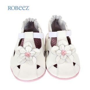 美国进口ROBEEZ 3D花系列女童软底皮质学步鞋 白色粉色童鞋包邮