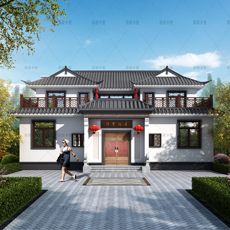 215新农村自建房三合院别墅设样图/效果图销售